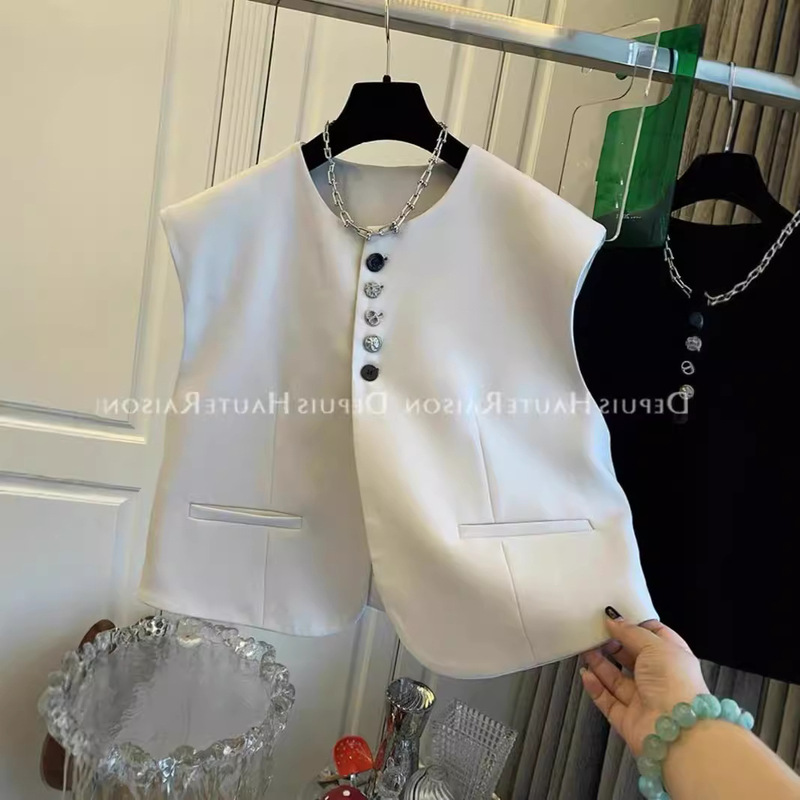 Spring and Autumn Women's High-end Button Suit Vest Spring and Autumn Loose Design Sense Jacket Korean Style Sleeveless Waistcoat