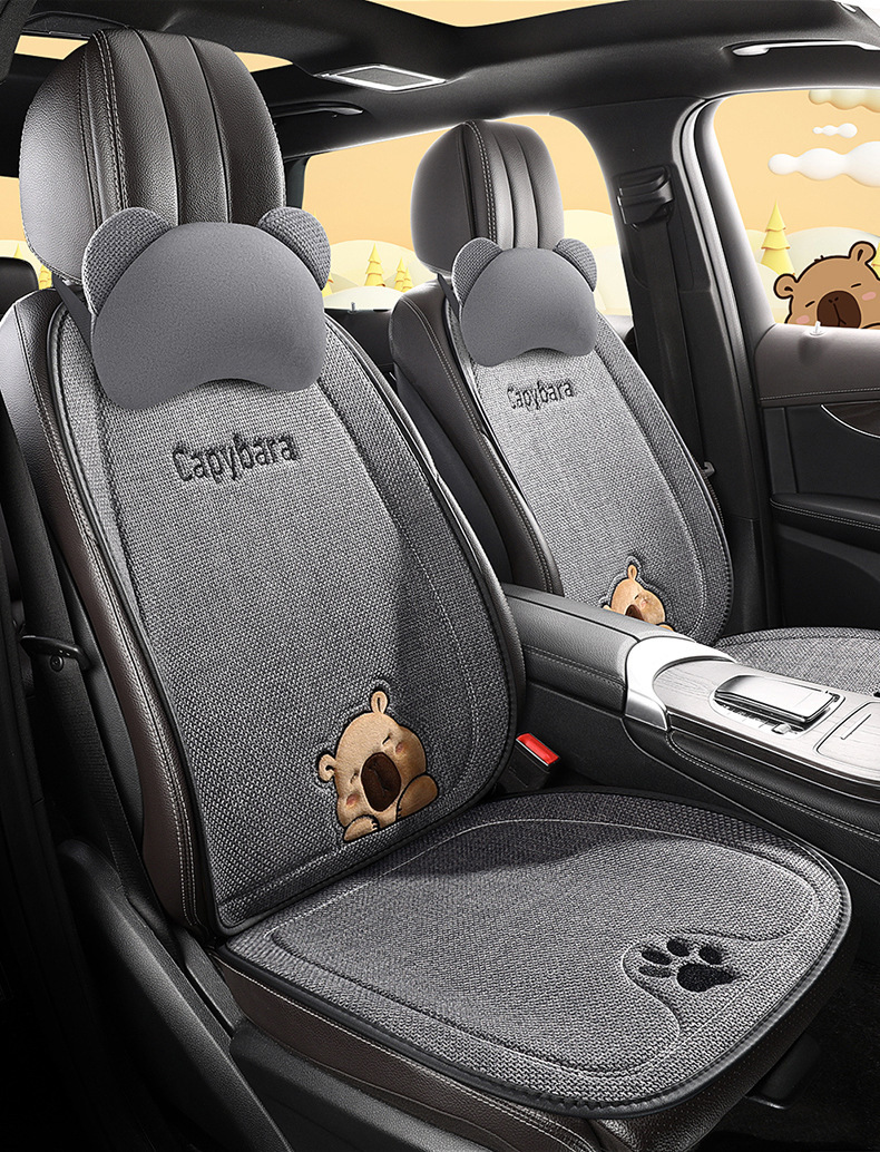 New All-Season Universal Car Seat Cushion Kapibara Linen Car Seat Cushion Single Cartoon Cute Internet Celebrity Butt Cushion
