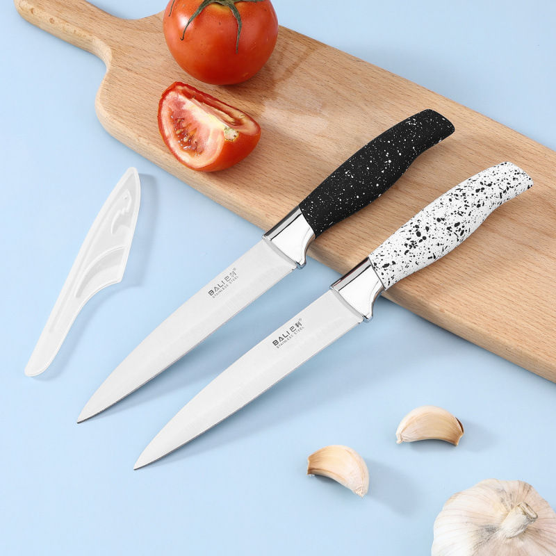 Spot al por mayor caja de exhibición de acero inoxidable herramienta galvanoplastia mango de punto de pulverización juego de cuchillos de frutas afiladas juego completo para el hogar