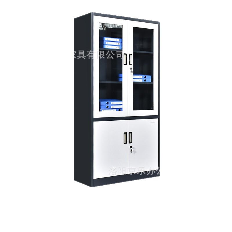 Gabinete de archivos de acero de puerta abierta personalizable de vidrio superior y hierro inferior gabinete de almacenamiento de datos de bloqueo de oficina