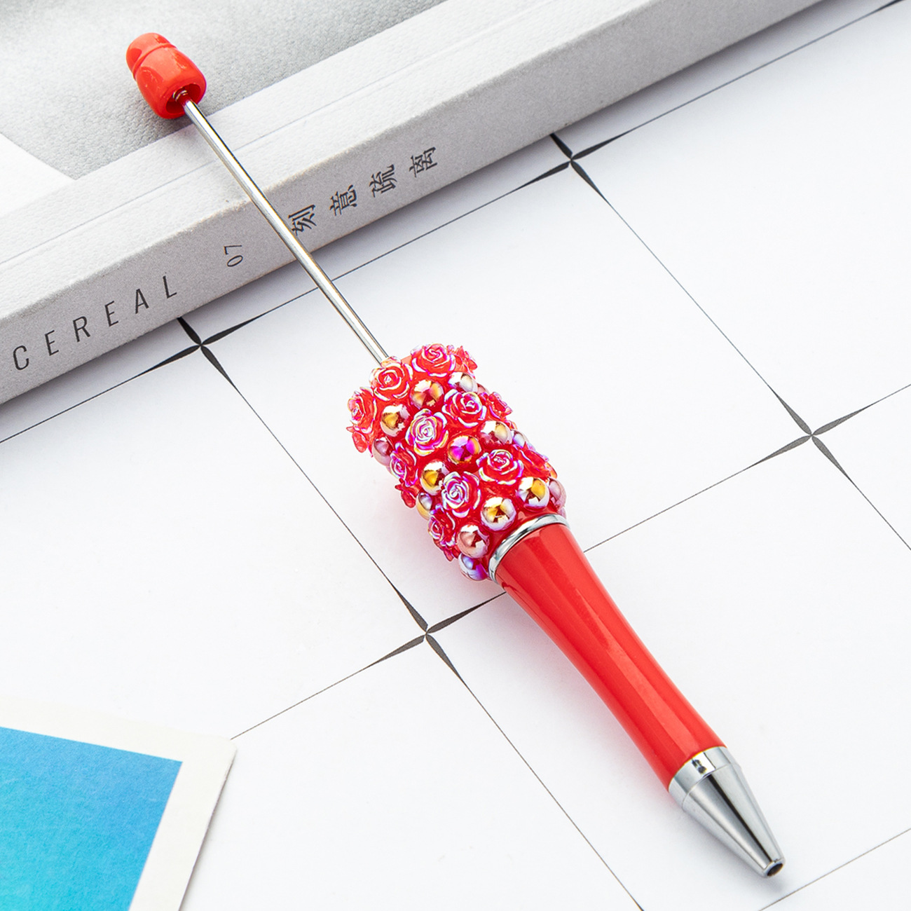 Nueva rosa diy bolígrafo de cuentas de flor creativo pegado a mano bolígrafo de cuentas multicolor bolígrafo de regalo publicitario