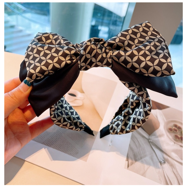 European And American Style Retro ~ Korean Plaid Brown With Plaid Geometric Dongdaemun Dot Foreign Trade Bow Headband For Women display picture 12