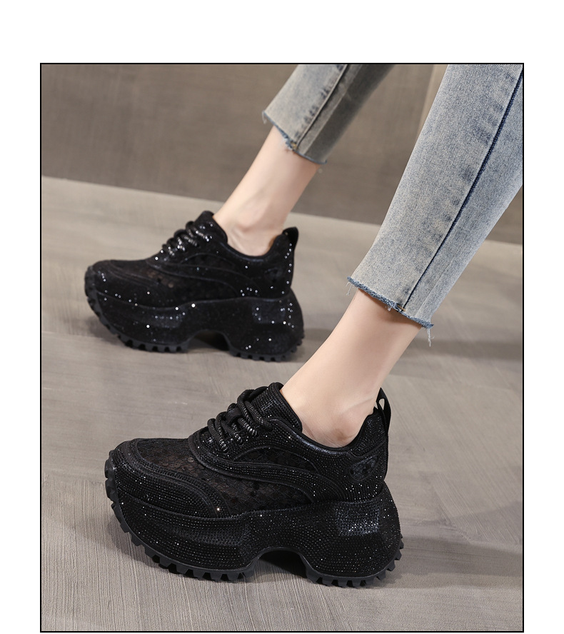 Giày sneaker nữ đế dày lưới thoáng khí đính đá full kim cương — Màu đen chi tiết 14