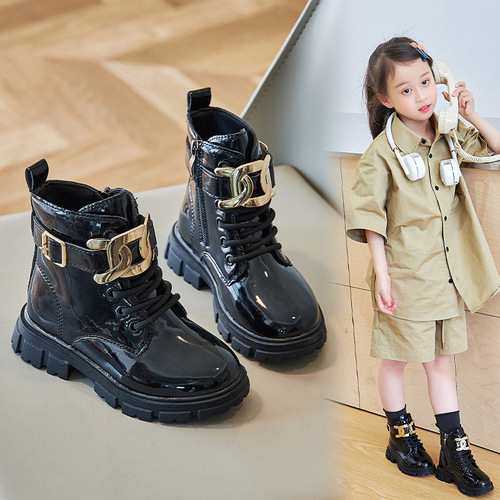 Girls' Martin boots British short boots Internet celebrity children's boots autumn and winter princess fashion black cotton shoes foreign style single boots