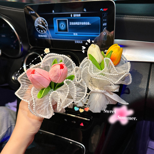 Car air freshener, car air vent perfume, popular creative tulip bouquet, car interior decoration accessory, deodorizing ornament