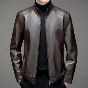 Haining Leather Jacket for Middle-Aged Men, Slim Fit, Short Style, Men's Business Casual, Fleece-Lined, Plus Size Pu Leather Coat