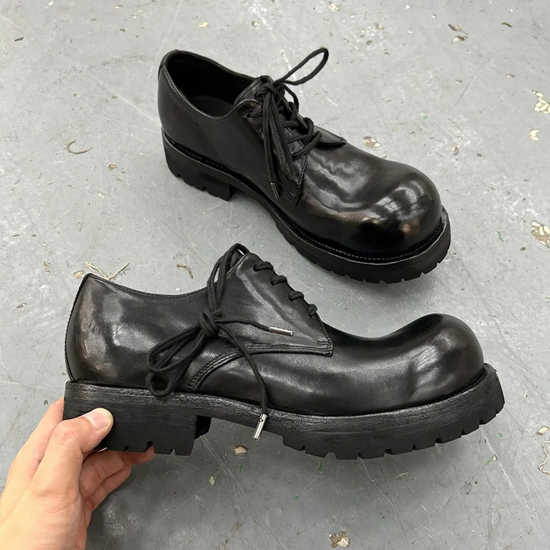 Top Plate Niche Men's and Women's Same Style Demand Goodyear Soft Leather Derby Shoes Washed and Distressed Retro Small Leather Shoes Loafers Top Plate Niche Men's and Women's Same Style Demand Goodyear Soft Leather Derby Shoes Washed and Distressed Retro Small Leather Shoes Loafers