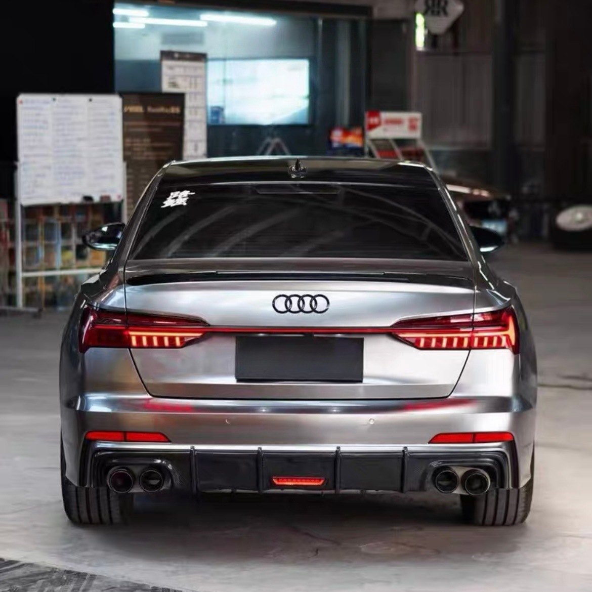 Suitable for 19-25 Models of Audi C8 A6 Modified to S6 with Lighted Rear Lip, S-Line Rear Diffuser, Tailpipe Exhaust, and Rear Bumper