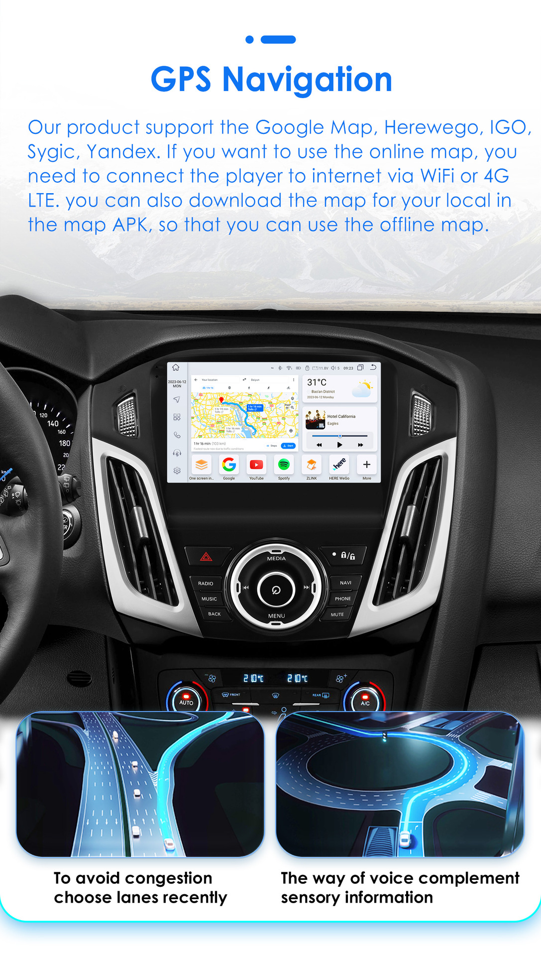 Suitable for 11-19 Models of Ford Focus Mk3 Android Smart Navigation Bluetooth Gps Integrated Reversing Camera System