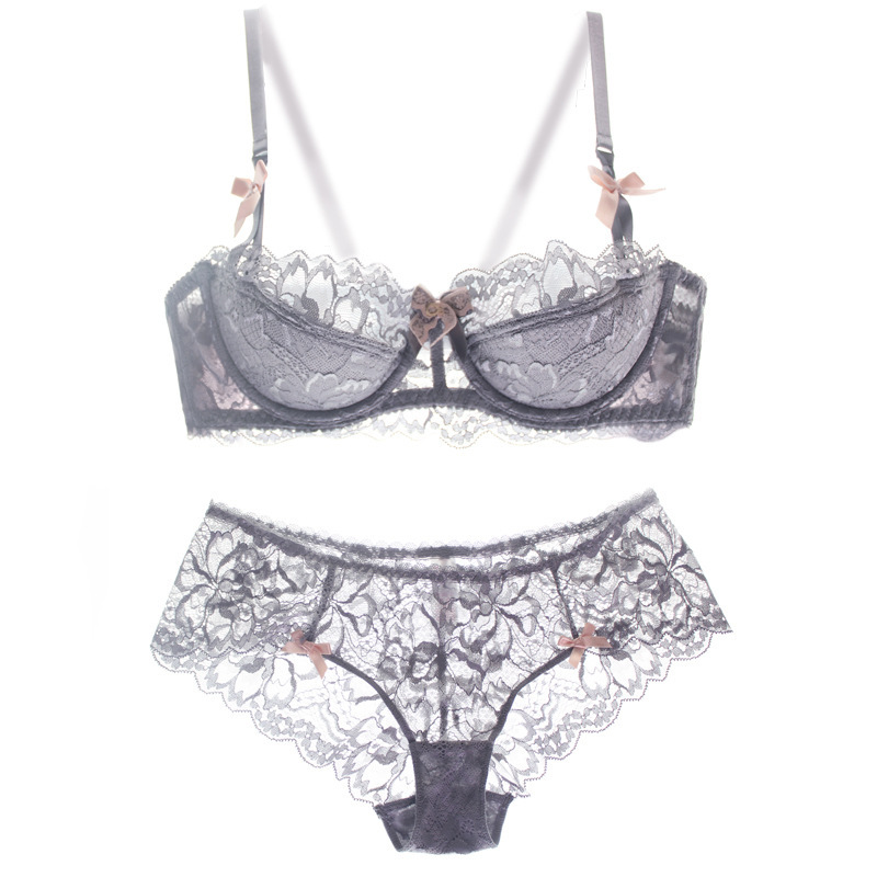 French lace underwear women's sexy thin push-up translucent big chest small side bra with steel ring suit French lace underwear women's sexy thin push-up translucent big chest small side bra with steel ring suit