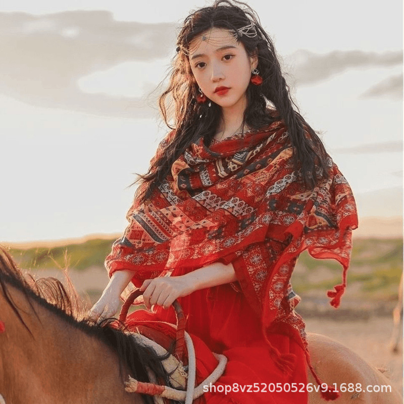 New Style Women's Summer Sun Protection Shawl with Buttons, Long Ethnic Style Retro Travel Photography Thin Long Scarf Cape Shawl New Style Women's Summer Sun Protection Shawl with Buttons, Long Ethnic Style Retro Travel Photography Thin Long Scarf Cape Shawl