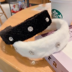 暖絨絨秋冬毛絨水鑽加厚發箍法式復古感仙氣質小眾甜美韓版髮飾女