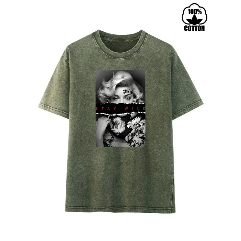 Cross-Border European and American Marilyn Monroe Printed Fashion Loose Short-Sleeved Round Neck T-Shirt for Women Pure Cotton Washed Vintage T-Shirt