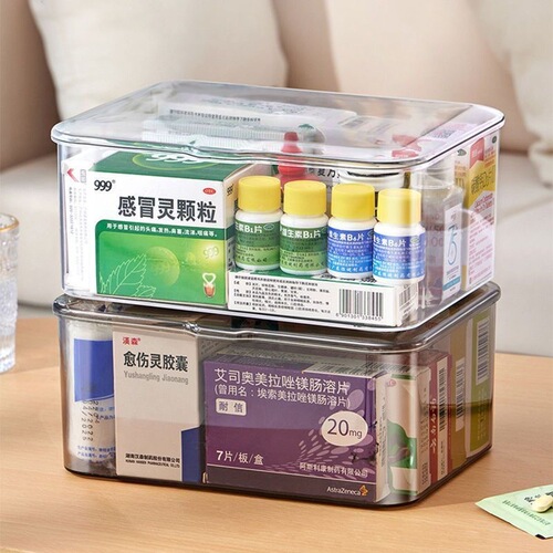 Medicine box family first aid large capacity transparent student dormitory dustproof medical and epidemic prevention drug storage box with lid