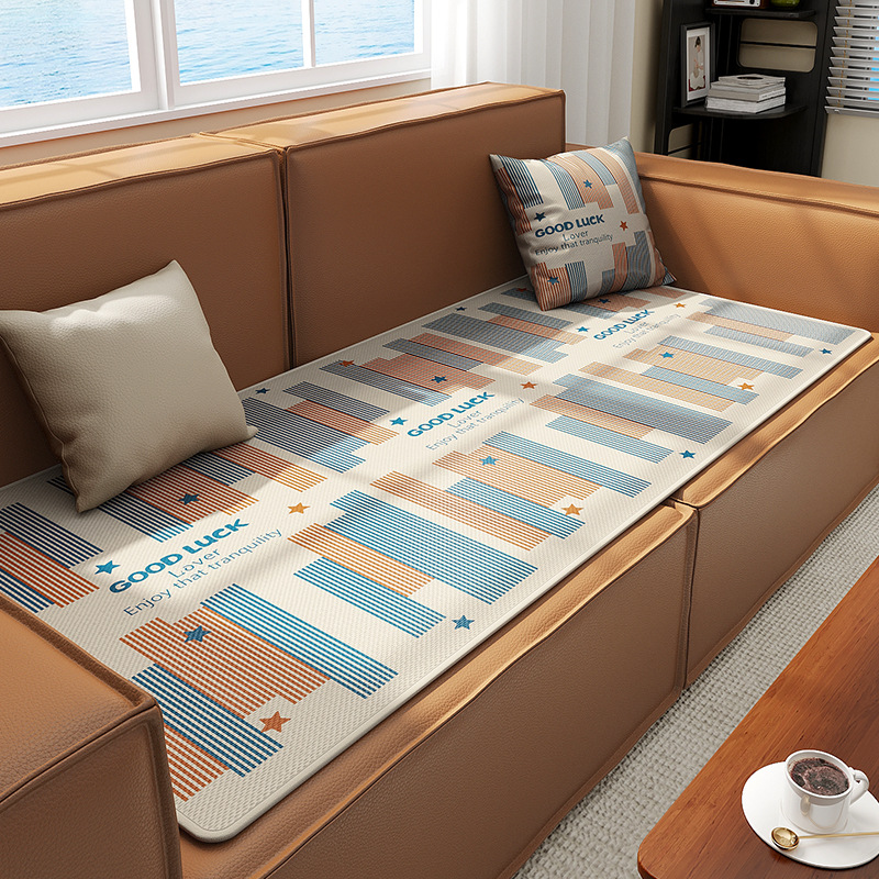 Cojín de sofá de seda de hielo Cojín de esterilla de verano de dibujos animados lindo Cojín de invierno fresco de verano Cojín de hielo de fila recta transpirable Toalla de tela antideslizante