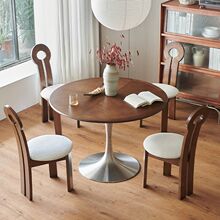 家用中古风复古小餐桌椅子桌子新款圆形实木圆餐桌不锈钢休闲圆桌