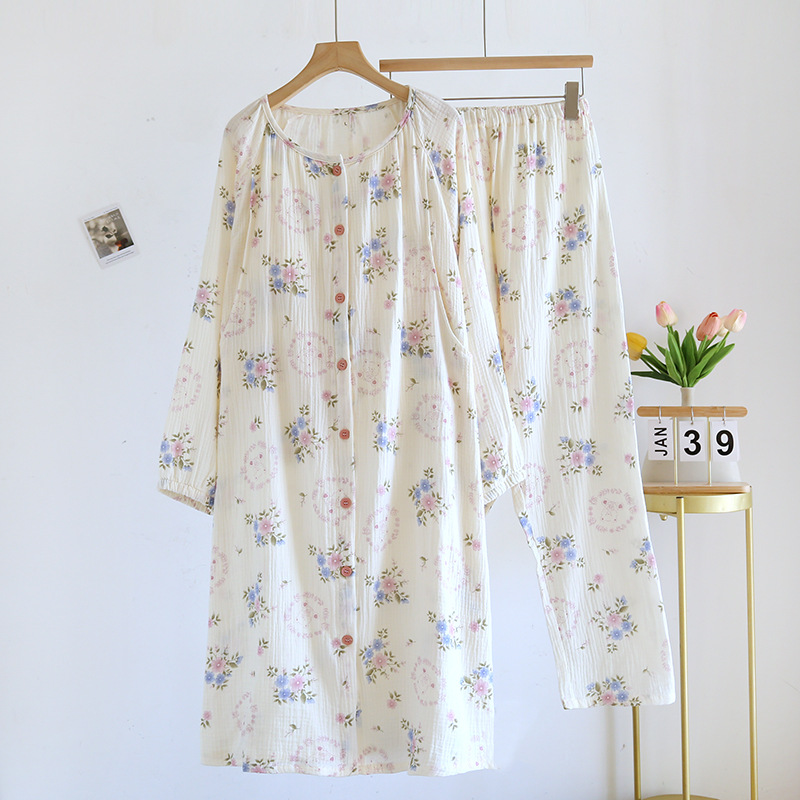 複数の胸パッド付き月子スカート春夏産後純綿クレープ哺乳産婦出産予定妊婦パジャマズボンセット