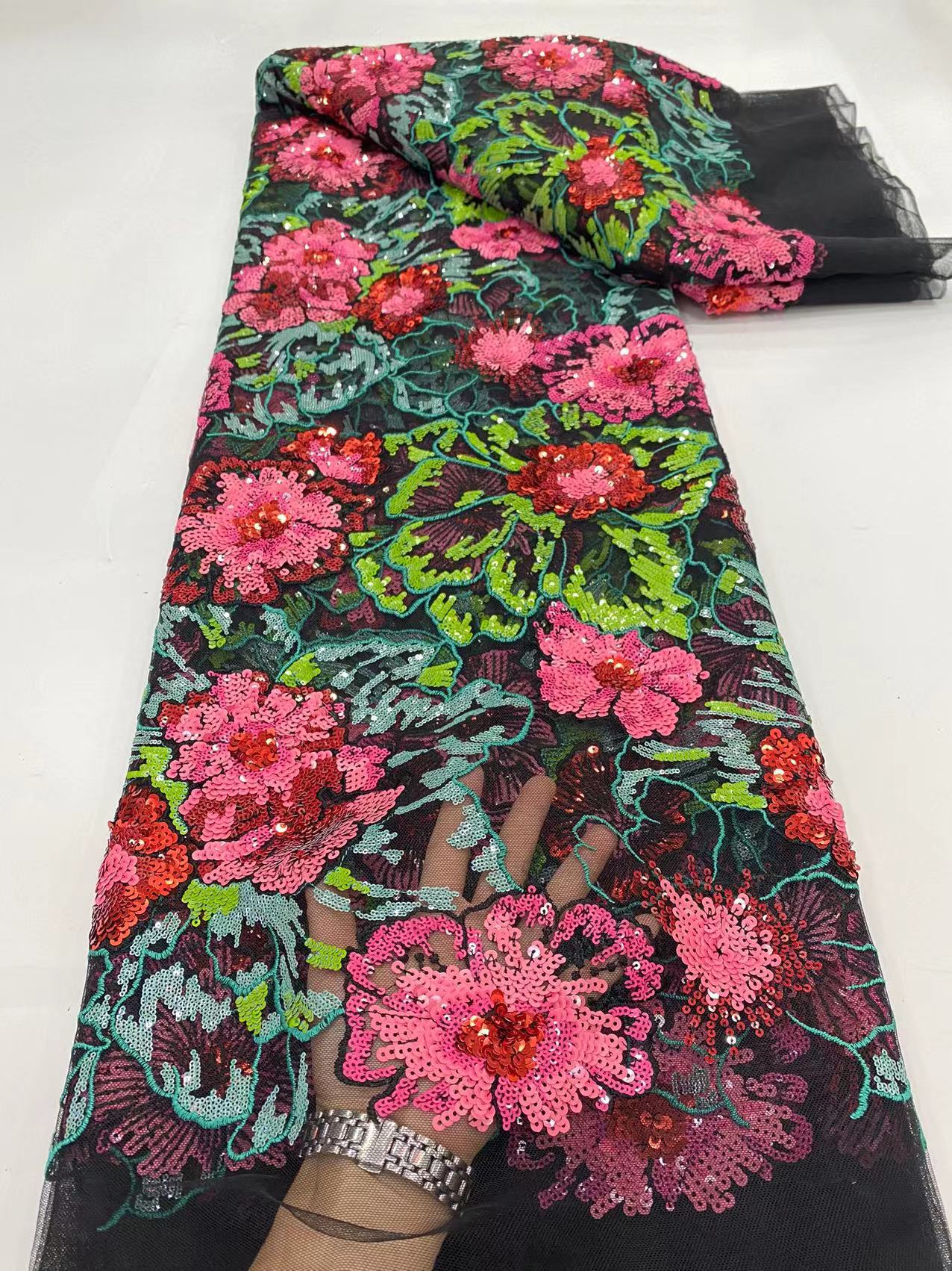 Lentejuelas encaje africano tul bordado Malla tela para la boda noche fiesta ropa lentejuelas encaje jx2659