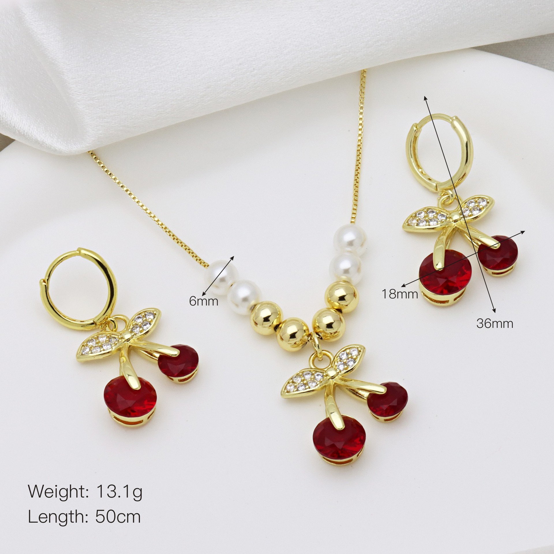 16g Weight Zircon Inlay Material Jewelry Set Classification box chain Chain Type 1 Set Quantity Holiday Occasion Copper Material Cherry Pattern All Seasons Season Women's Gender Inlay Design Vacation, Simple Style Style Wholesale Jewelry Vacation Simple Style Cherry Copper Zircon Inlay Jewelry Set Box Chain 5