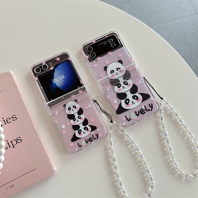 新卡通可爱熊猫三星6代折叠三件套适用Galaxy zflip3/4/5代手机壳