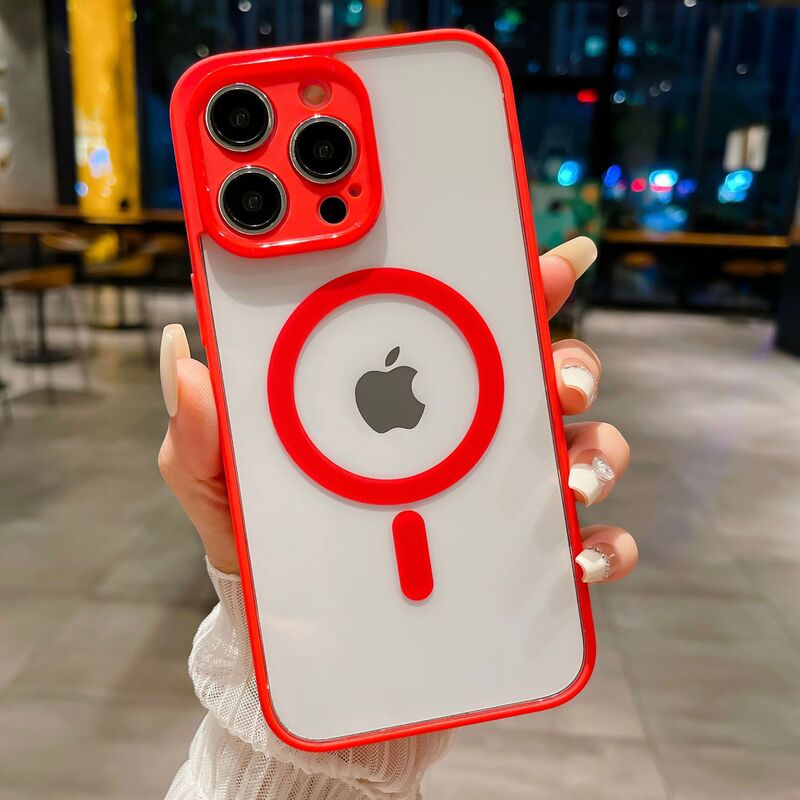IPhone15ProMAX携帯電話ケースの精孔アクリルシリコンゴム辺磁気吸引リンゴ16透明保護カバーを適用する|undefined