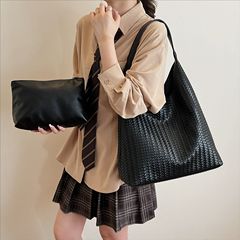大容量通勤大包包女式2025新款单肩腋下包高级感编织纹托特包女包
