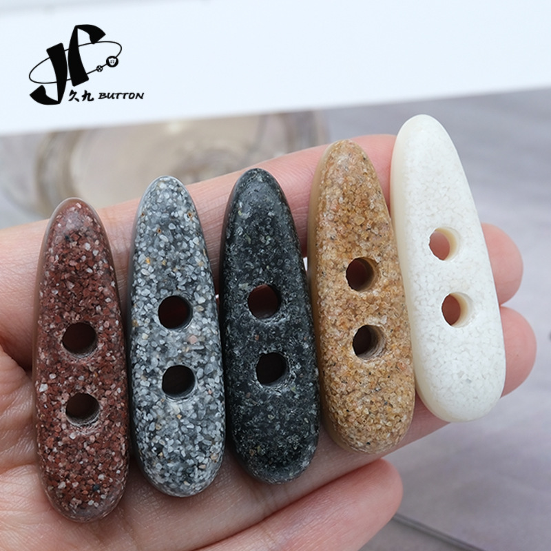 Resin faux marble pattern, two-hole button, bull horn-shaped, olive green, oval, decorative button for coats, outerwear, and sweaters