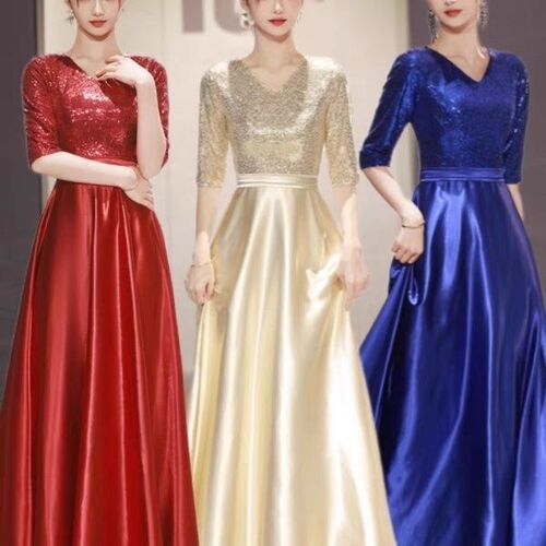 Grand choir performance clothes, women's long dress, adult dress, red song recitation competition, evening dress, student performance clothes,