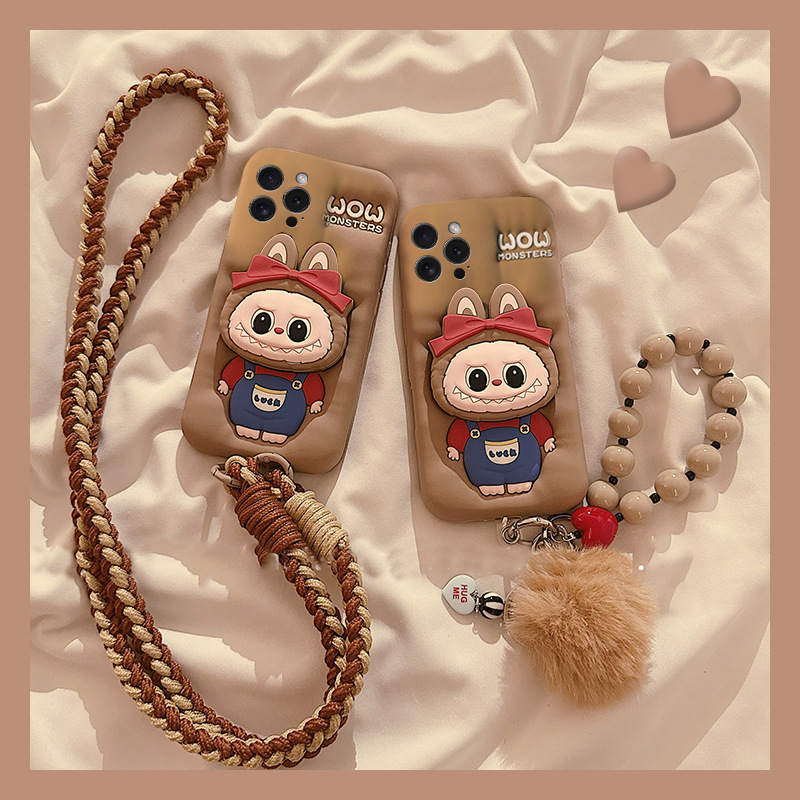 Labubu Stand Is Suitable for Apple 17Pro Mobile Phone Case Cartoon Cute 16/15Plus Silicone Android Protective Cover