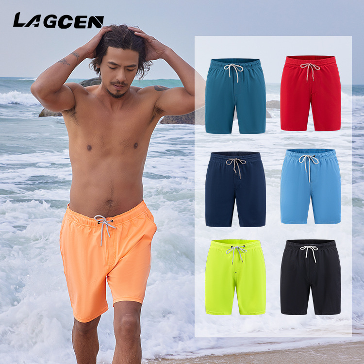 Lagcen Men's Pure Color Seaside Casual Swimming Trunks Quick-Drying Anti-Embarrassment Lined Beach Pants Hot Spring Swimming Equipment