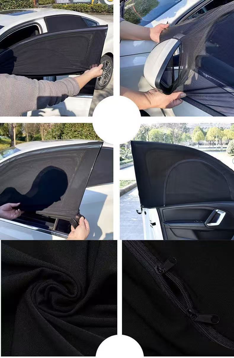 Cross-Border Car Sunshade Curtain, Car Door and Window Mesh Curtain, Double-Layer Sunshade and Heat Insulation Zipper Type, High Elasticity for Car and Outdoor Use