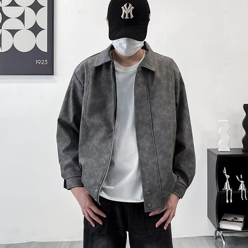 Demi-season retro jacket for men and women with zipper