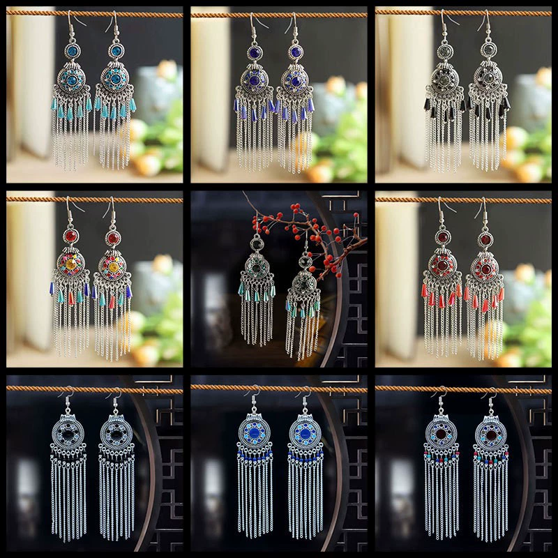 Европейский и американский трансграничный экзотический ветер круглый компас длинный китайский стиль серьги женские европейские и американские ретро кисточки темпераментные серьги