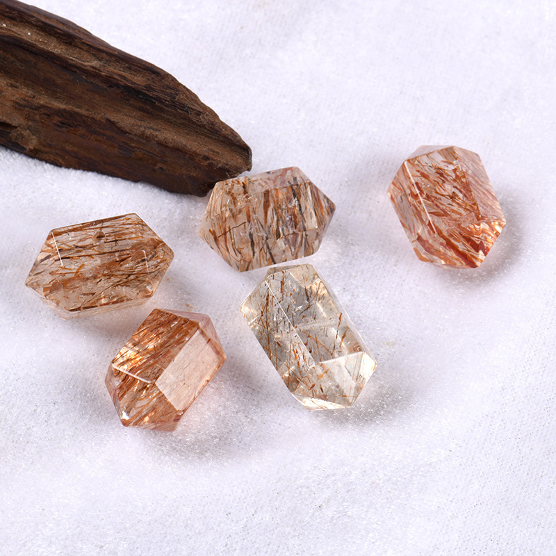 천연 블랙 골드 슈퍼 7 이중 지적 느슨한 비즈 크리스탈 헤어 크리스탈 기하학적 조각 단일 DIY 동반 육각 프리즘