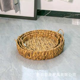 新款水葫芦草编织收纳篮家居客厅水果零食盘手工编织馒头点心筐