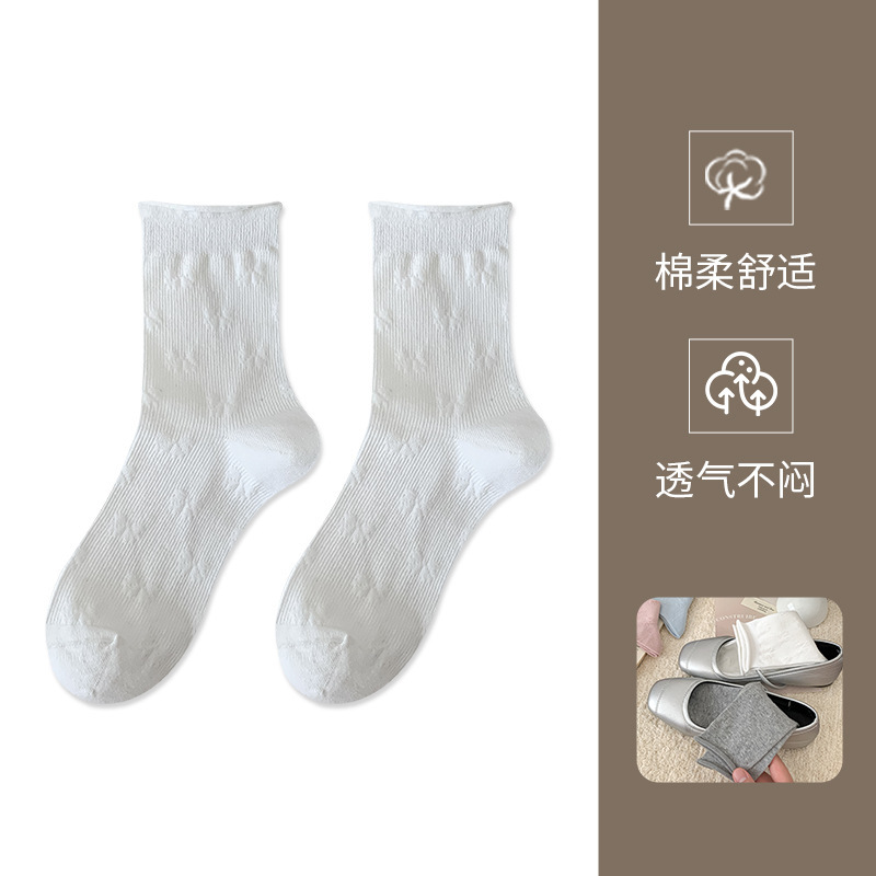 立体浮雕蝴蝶结卷边袜子女纯棉秋冬25年新款日系芭蕾风中筒堆堆袜|undefined