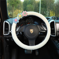 汽車方向盤套 羊羔絨花朵車載防滑車把套 創意小清新裝飾汽車用品
