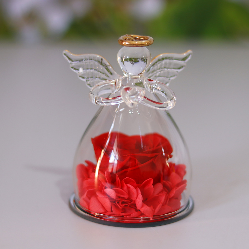 Comercio electrónico transfronterizo cubierta de vidrio flor eterna angelito rosa eterna Navidad regalo del día de San Valentín cubierta de vidrio decoración