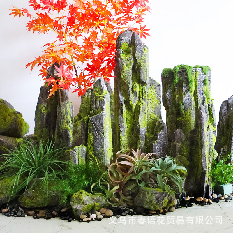 仿真青苔假石头钢玻璃石头装饰摆件庭院绿植造景道具假山景观配材