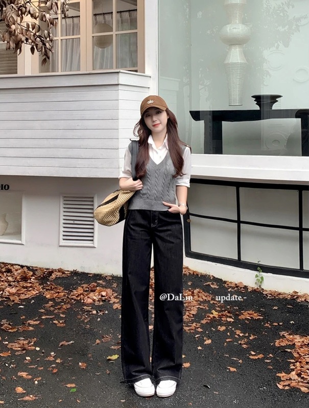 DUOXINIU/多喜牛/DaLin早秋上新窄版阔腿裤女高腰牛仔裤垂坠显高|undefined