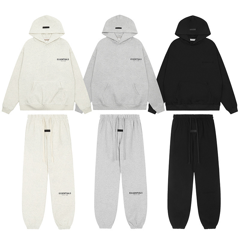 Cross-Border New Hooded Sweatshirt Flocked Fog Multi-Thread Essentials 1977 Black Letter Sweatpants Versatile Trendy