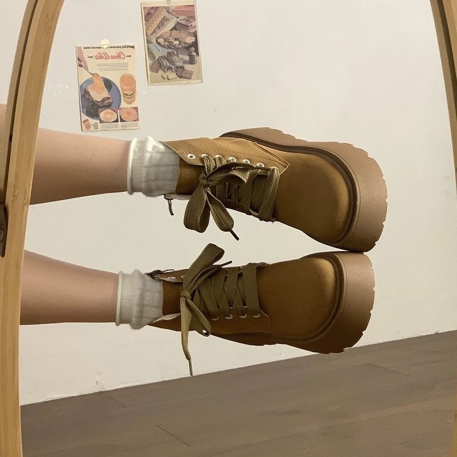 厚底复古系带松糕增高马丁靴女夏磨砂新款小个子短靴新品