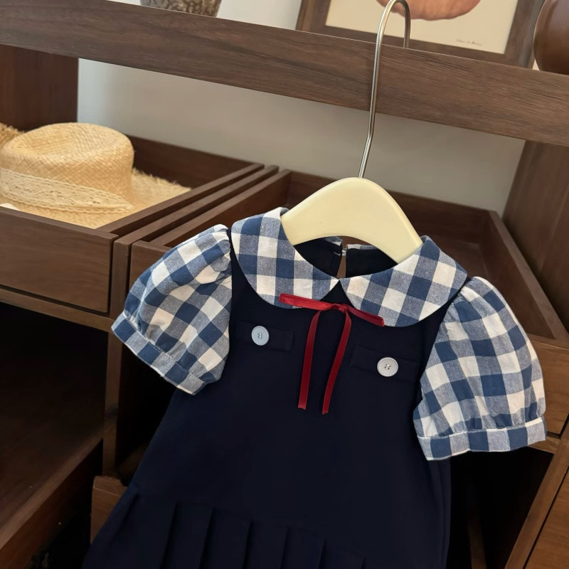 Colegio San Martín! Tesoro femenino estilo universitario azul plaid muñeca cuello arco plisado lindo vestido de princesa dulce marea