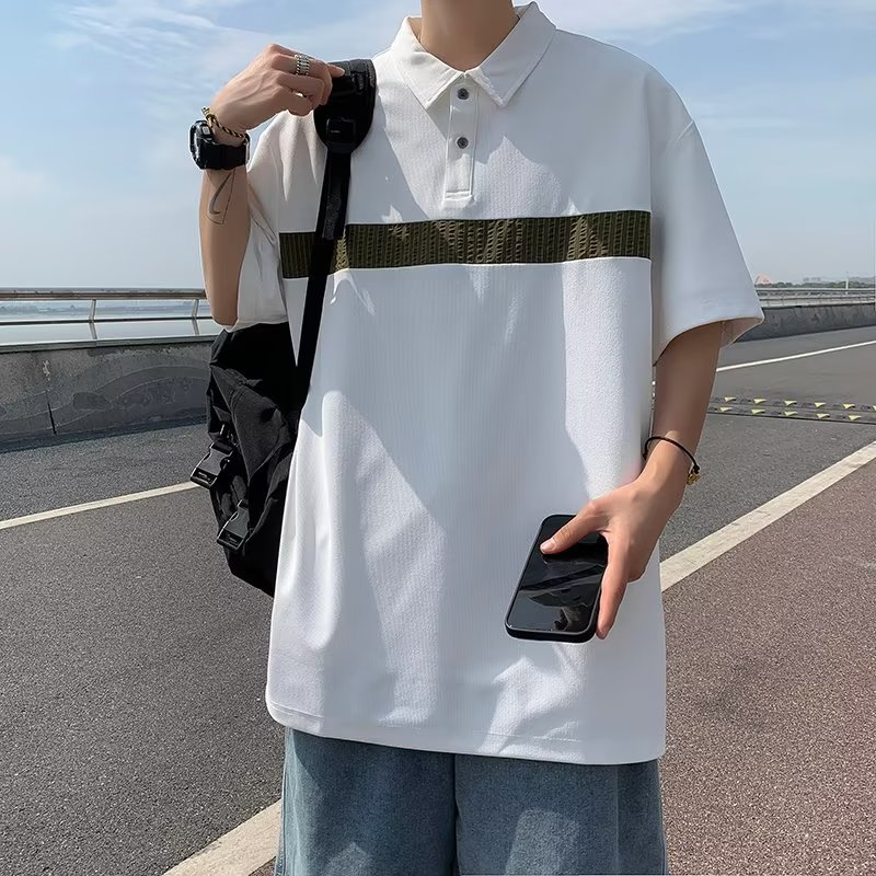 Camiseta de hombre de nuevo estilo polo camisa de hombre de manga corta solapa media manga tendencia camiseta costura tela transpirable