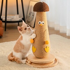 キノコ猫スクラッチボード、耐摩耗性、脱落防止、サイザル麻猫スクラッチポール、垂直家庭用小型猫クライミングフレーム、一体型猫おもちゃ