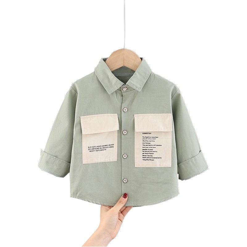 Nueva camisa para niños primavera y otoño camisa para niños de manga larga casual otoño ropa para niños delgada abrigo estilo occidental bebé color sólido