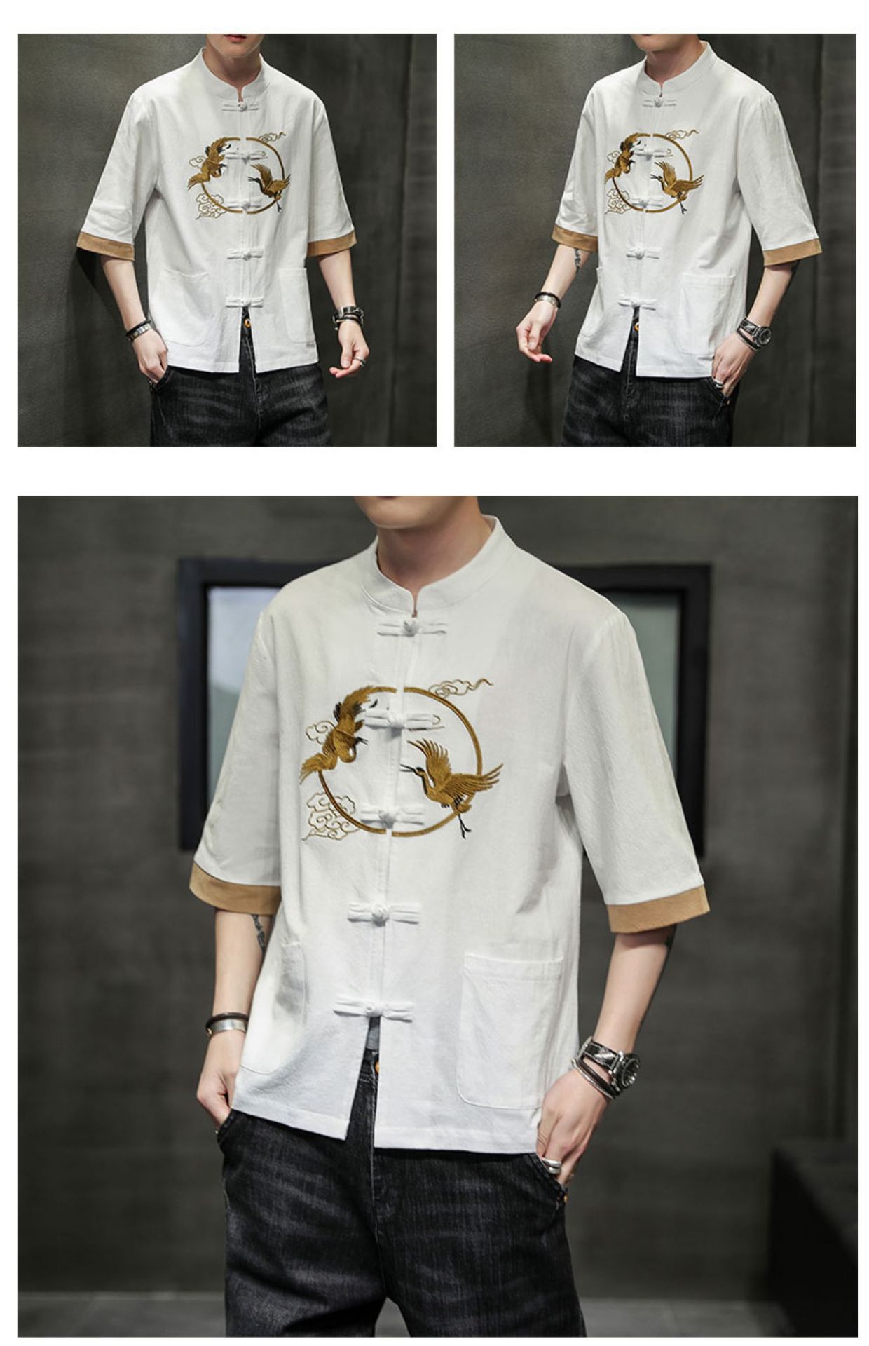2024 Summer Chinese cotton linen short sleeved men's Tang embroidery Han style loose China-Chic shirt men_autovado.com