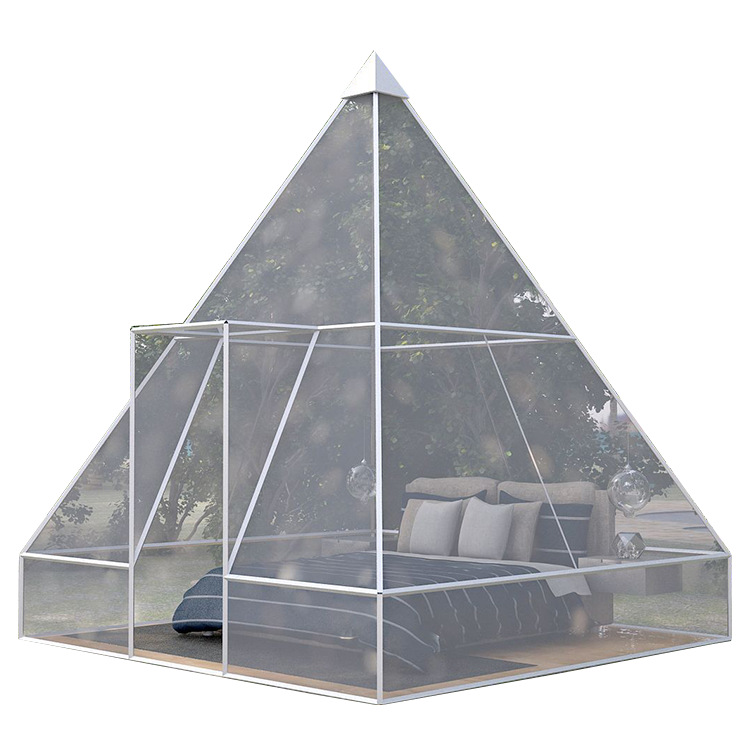 Tienda creativa de forma especial acrílico Pirámide de vidrio orgánico transparente cielo estrellado Hotel característica cama y desayuno tienda