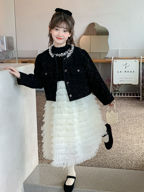 秋季女童连衣裙套装童装儿童小香风外套蓬蓬公主裙三件套礼服裙潮|undefined