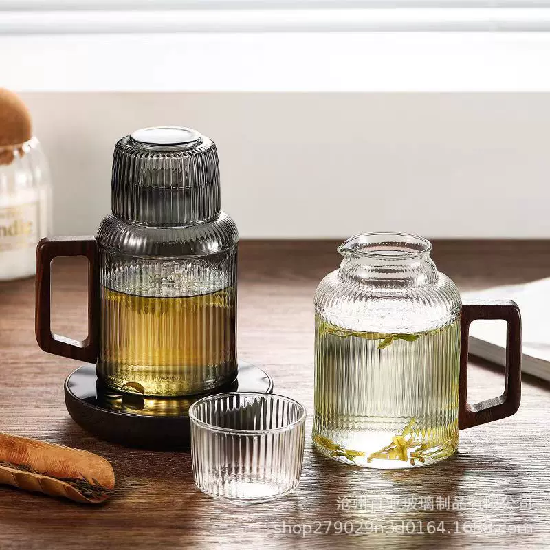 玻璃冷水壶 耐高温中式茶壶凉白开水杯套装 大容量竖纹果汁壶家用